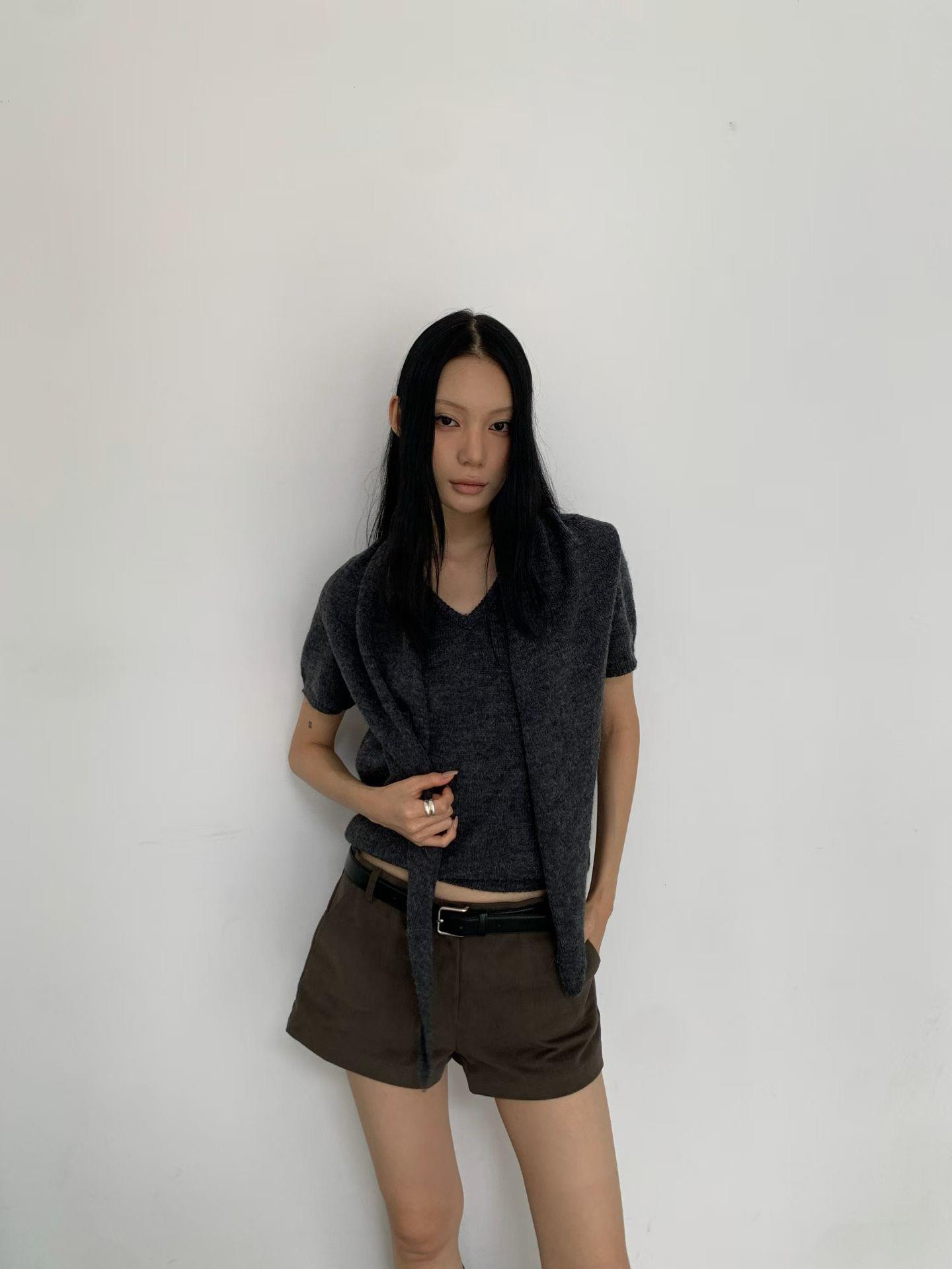 V領羊毛上衣+披肩SET